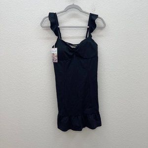 HALARA Black Ruffle-Hem Sleeveless Dress